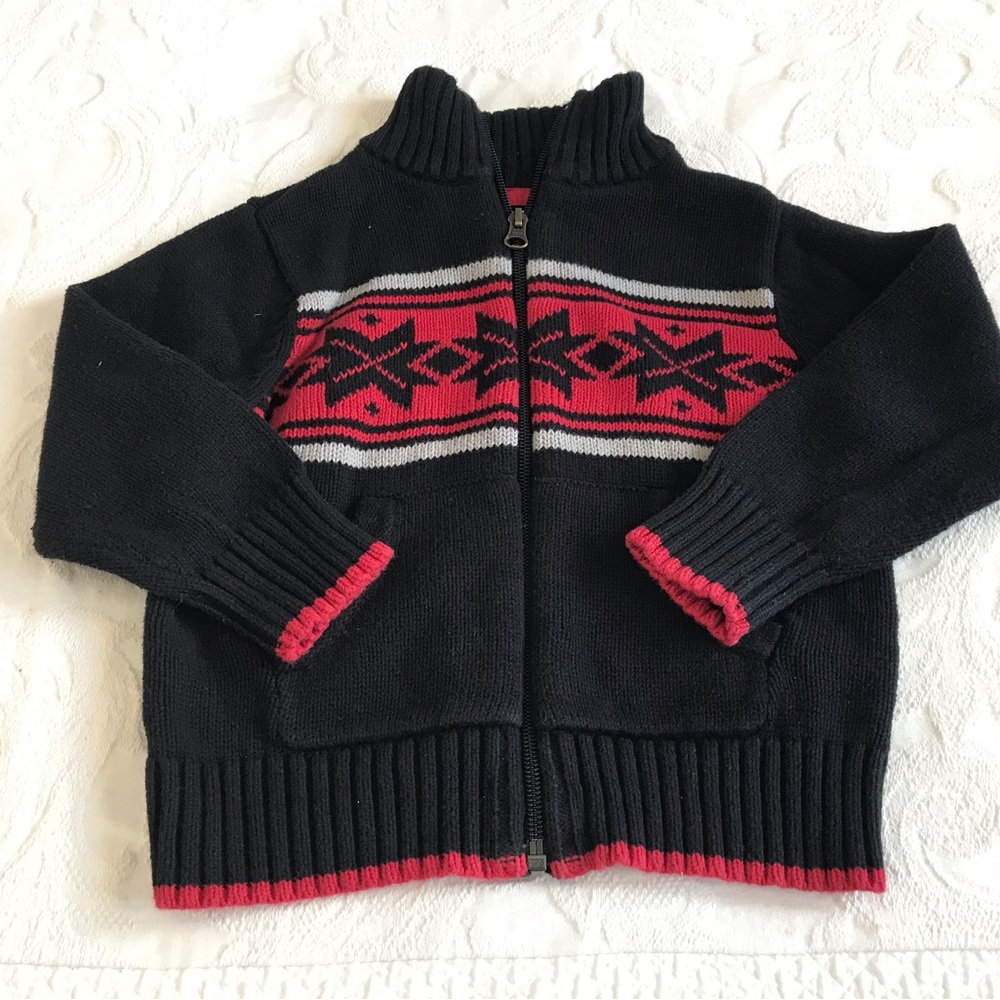 OLD NAVY Boys Black/Red Full Zip Snowflake Sweater Size 3T